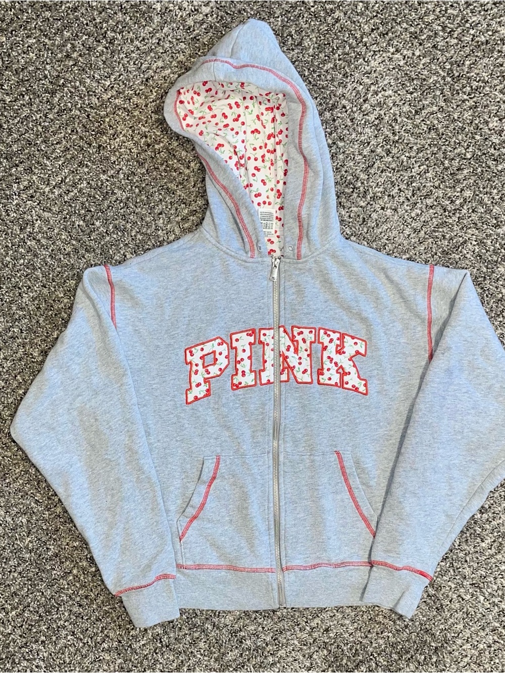 Victoria's Secret PINK Zip Hoodie with Cherry-Print Lining Size XS
